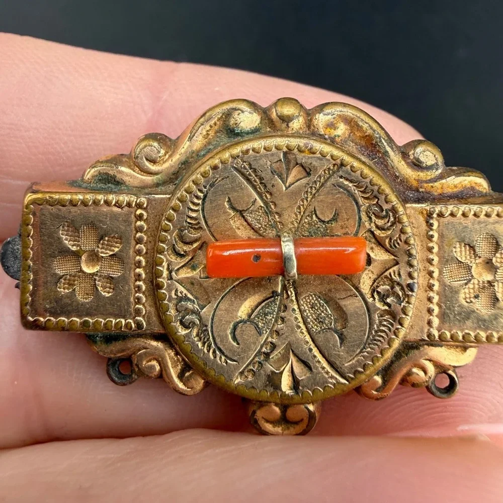 Vintage Gold Filled Brooch Coral Victorian Revival